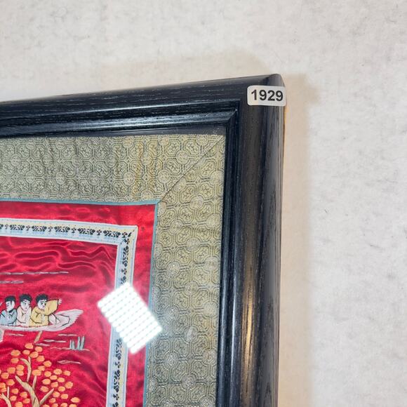 Vintage Chinese Silk Tapestry Embroidered Boats Kids Professionally Matted Frame - Picture 15 of 15